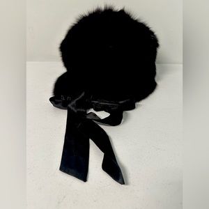 Drop dead gorgeous black shawl scarf collar fox wrap with satin ribbon.
